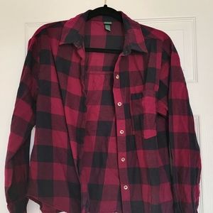 Wild Fable Women Plaid Button-Up Flannel Shirt (Target Brand) Size: M